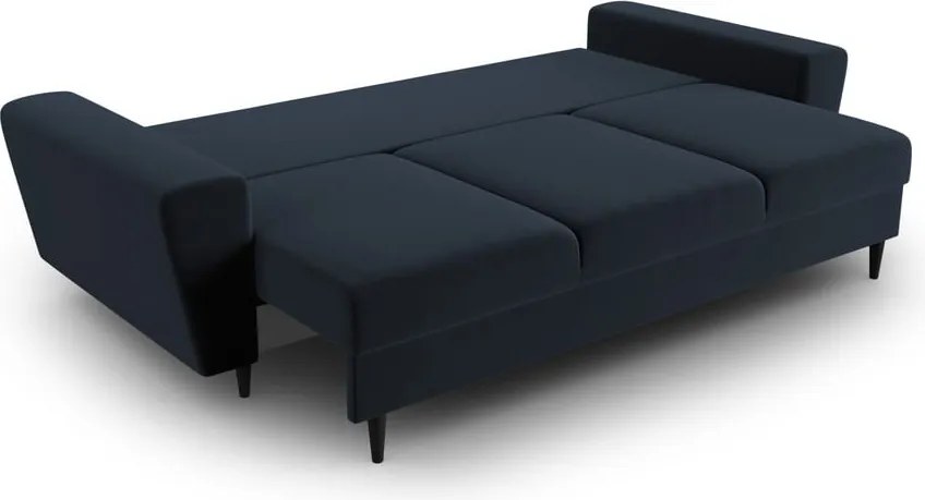 Divano blu scuro allungabile e con contenitore con rivestimento in velluto 235 cm Kyoto – Cosmopolitan Design