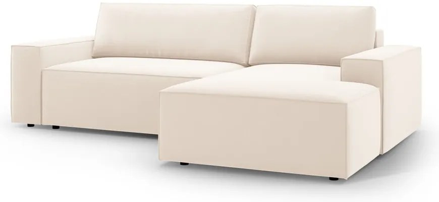 Divano angolare beige allungabile/con contenitore (con penisola a destra/con chaise lounge) con rivestimento in velluto Jodie – Micadoni