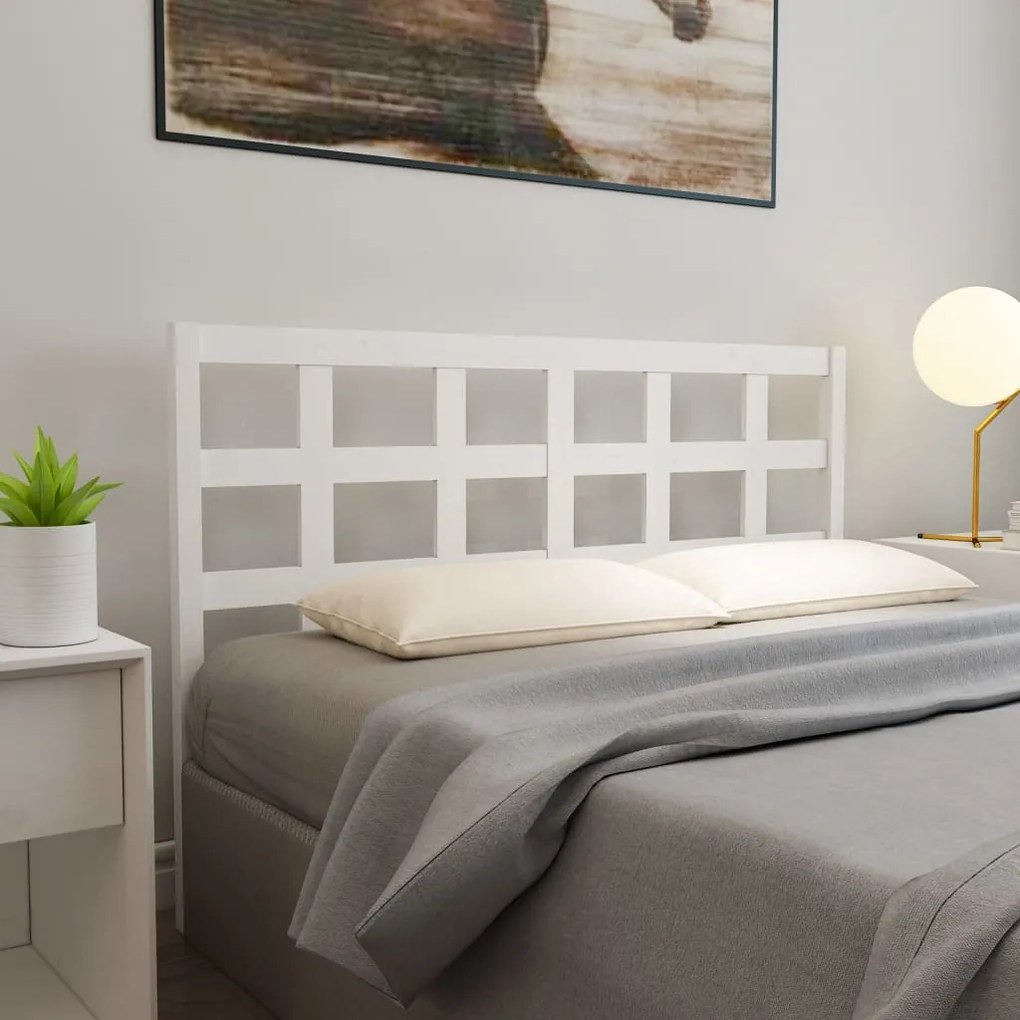 Testiera Per Letto Bianca 156x4x100 Cm Legno Massello Di Pino /