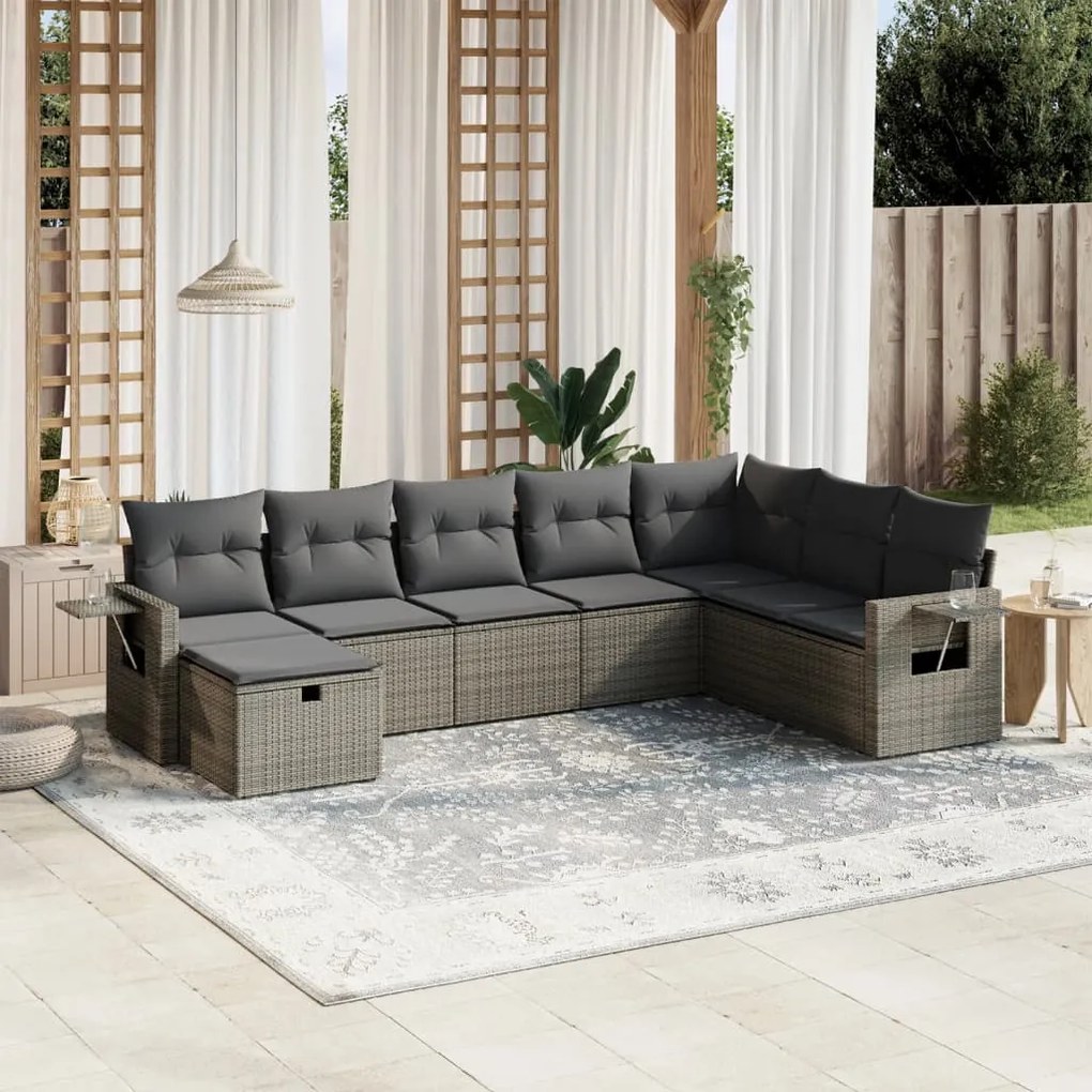 Set divano da giardino 8 pz con cuscini grigio in polyrattan