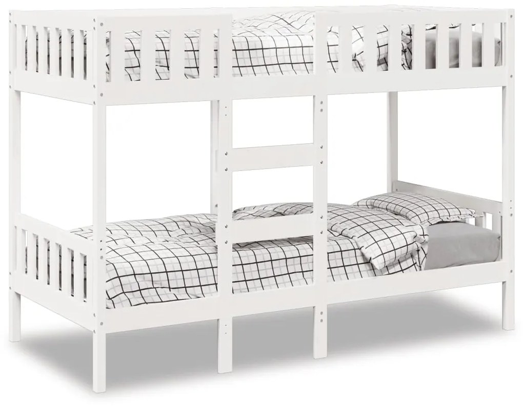 Letto A Castello Bianco 90x190 Cm İn Legno Massello Di Pino /
