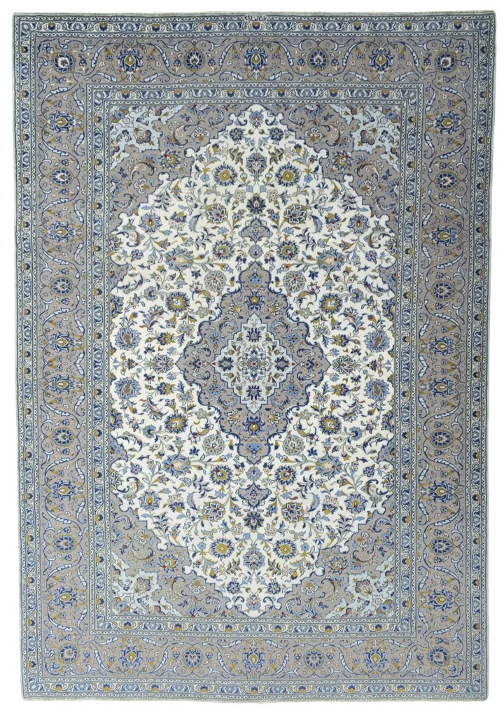 Kashan Tappeto 240x350 Beige (Iran) Annodato A Mano