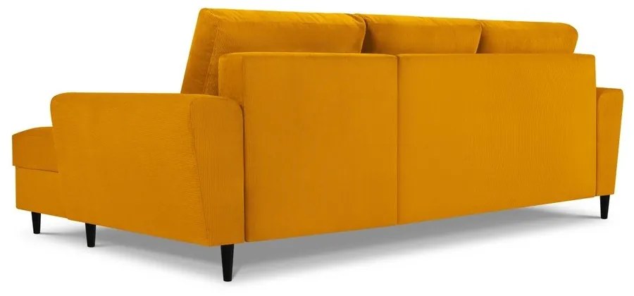 Divano angolare color senape allungabile e con contenitore (con penisola a destra/con chaise lounge) con rivestimento in velluto a coste Kyoto – Cosmopolitan Design