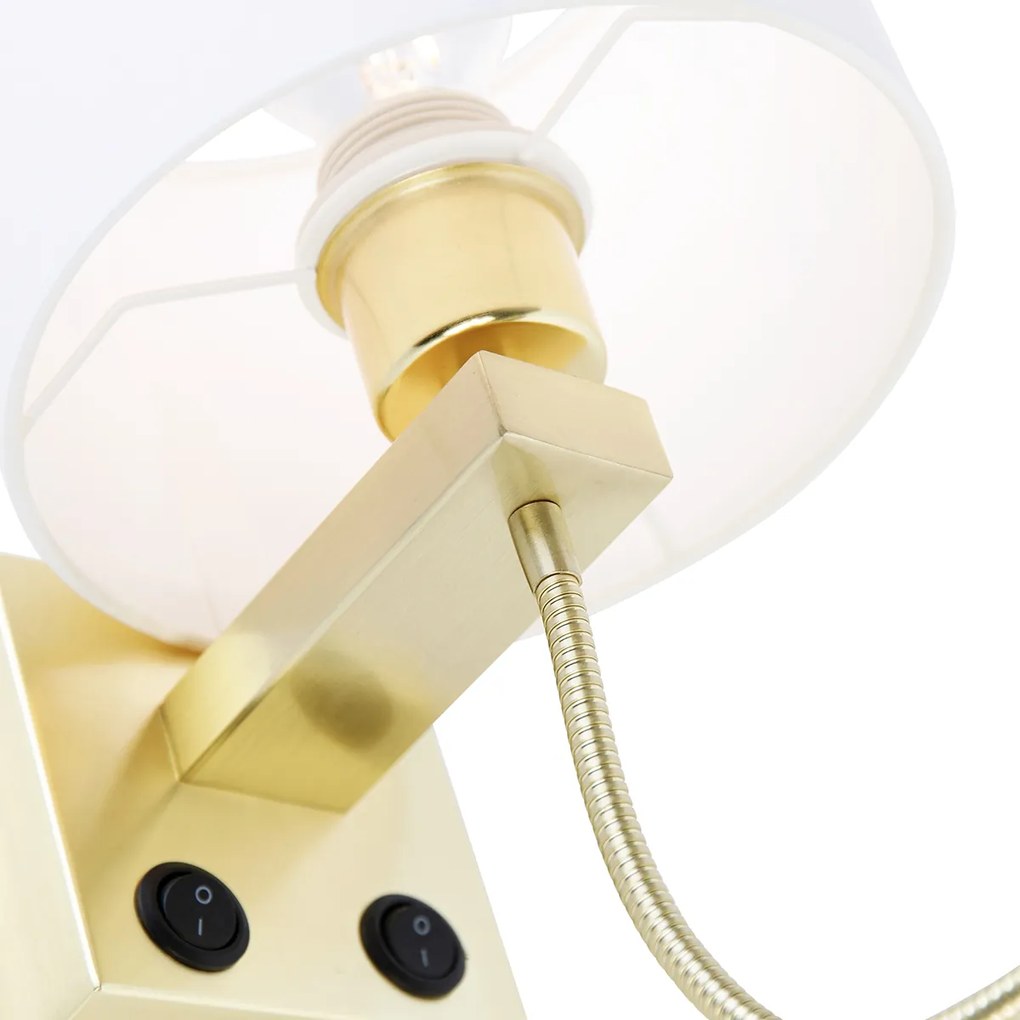 Applique da parete dorata con USB e paralume bianco 18 cm - Brescia Combi