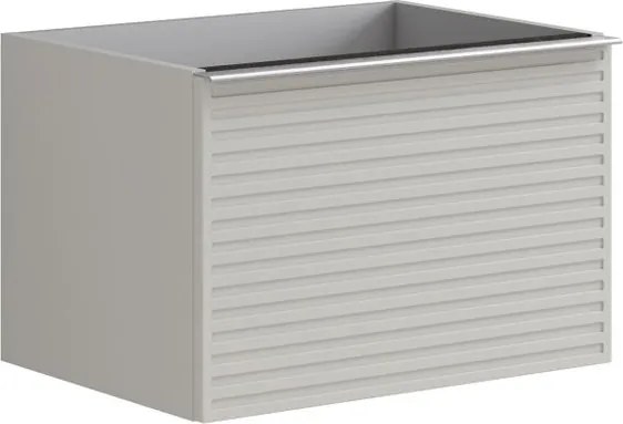 Cassettiera Pixel con 2 cassetti frontale stripes laccato opaco grigio pastello e maniglia alluminio brillante L60 x H40 x P45,5cm