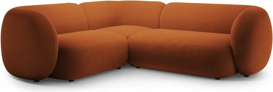 Divano angolare color terracotta (con penisola a sinistra/a L) con rivestimento in velluto Kate – Micadoni