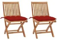 Sedie da Giardino 2 pz con Cuscini Rossi Massello di Teak 3062454