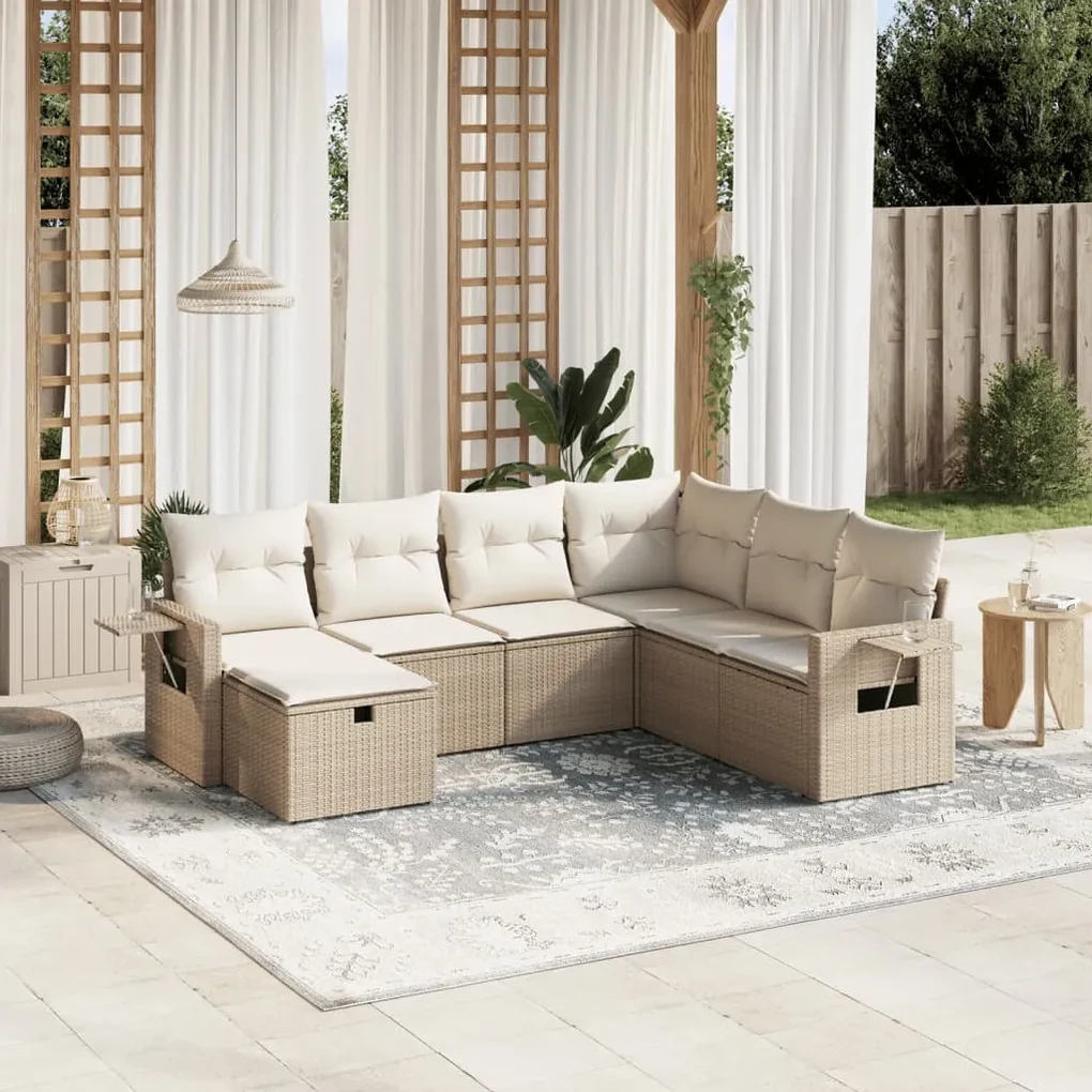 Set divani da giardino 7 pz con cuscini beige in polyrattan