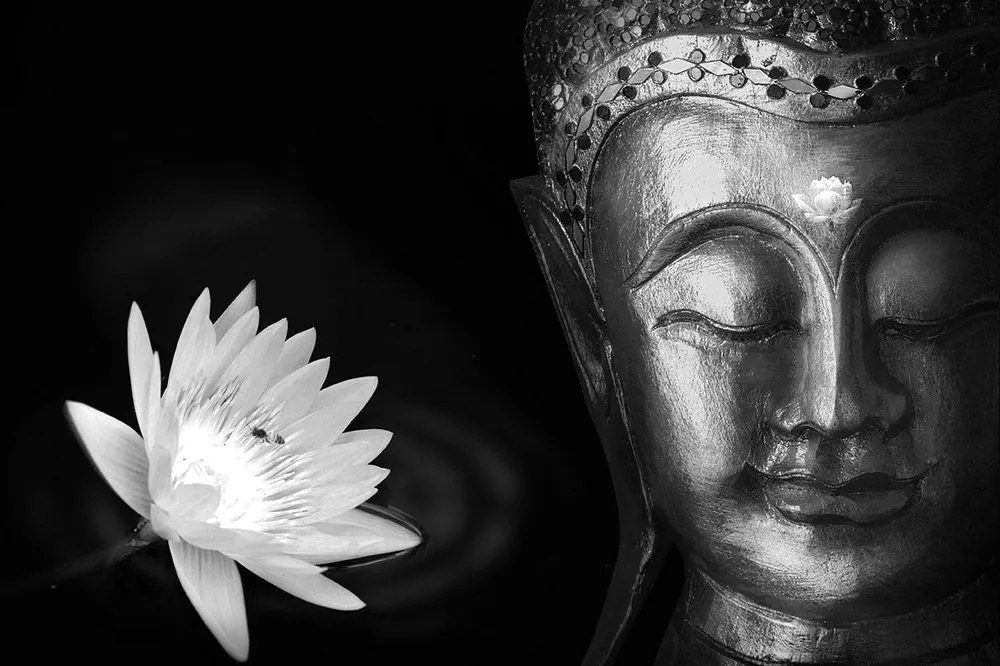 Carta da parati autoadesiva – Buddha divino in bianco e nero
