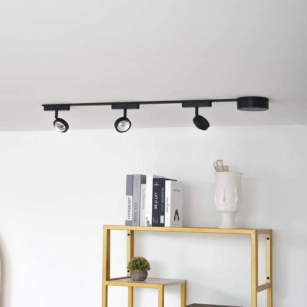 Lindby Sistema a binario 48V Lumaro, faretti, a 3 luci, nero, Ø 7,3 cm