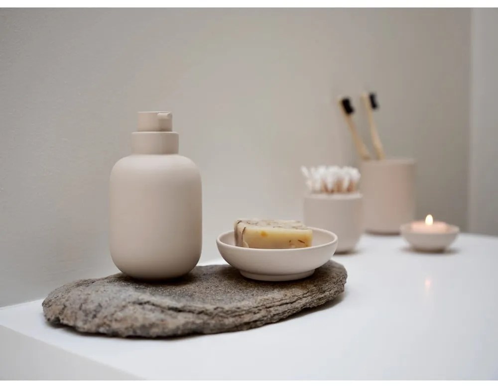 Organizer da bagno beige in gres per dischetti di cotone Sensu – Zone