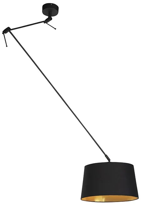 Lampada a sospensione nera con paralume in cotone nero e oro 35 cm - Blitz