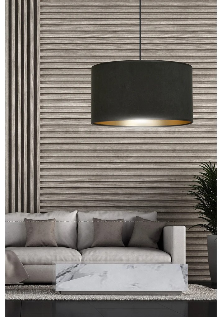 Sospensione 1 Luce Ganesha In Acciaio Nero E Paralume In Tessuto Nero