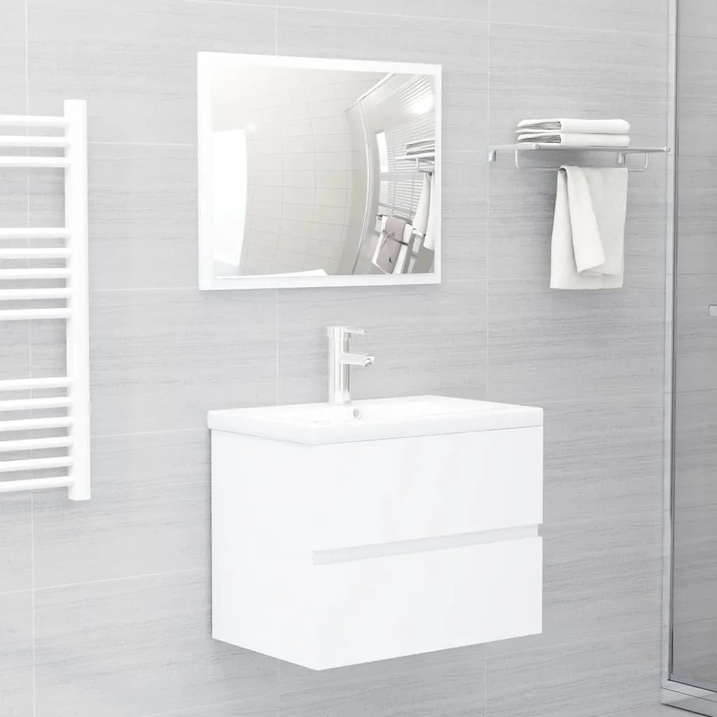 Set Mobili Da Bagno 2 Pz Bianco İn Legno Multistrato /