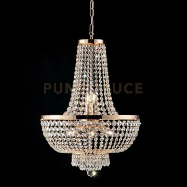 Lampadario in ferro e ottone dorato con strass 8 luci mozart