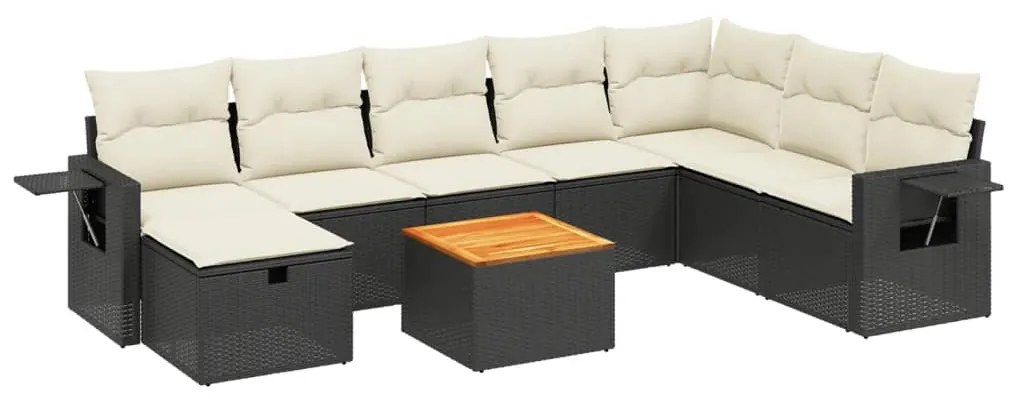 Set Divani da Giardino 9 pz con Cuscini Nero in Polyrattan