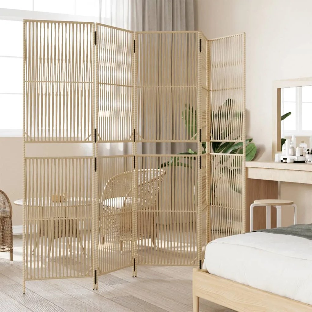 Divisorio per ambienti a 5 pannelli beige in polyrattan