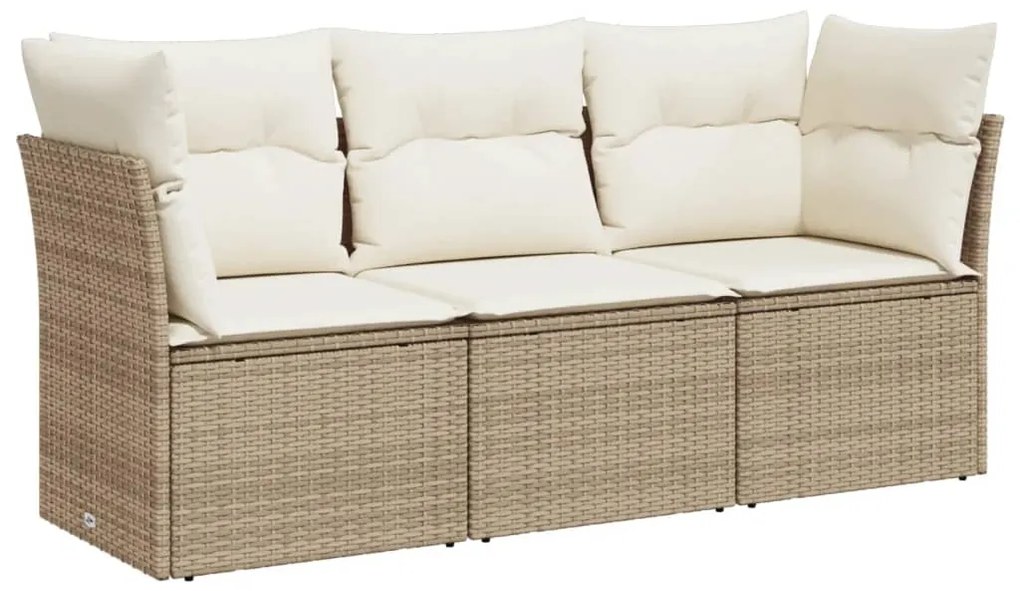 Set divano da giardino 3 pz con cuscini beige in polyrattan