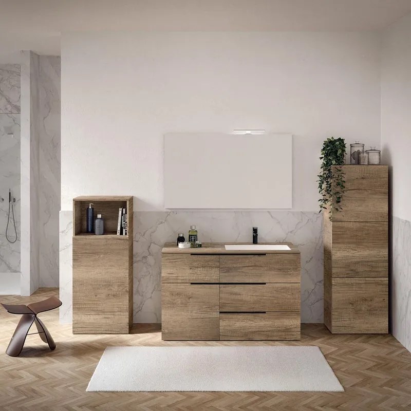 Mobile bagno da terra con lavabo L 120 x H 92 x P 51 cm rovere sable, 1 anta 4 cassetti per vasca a destra Solid