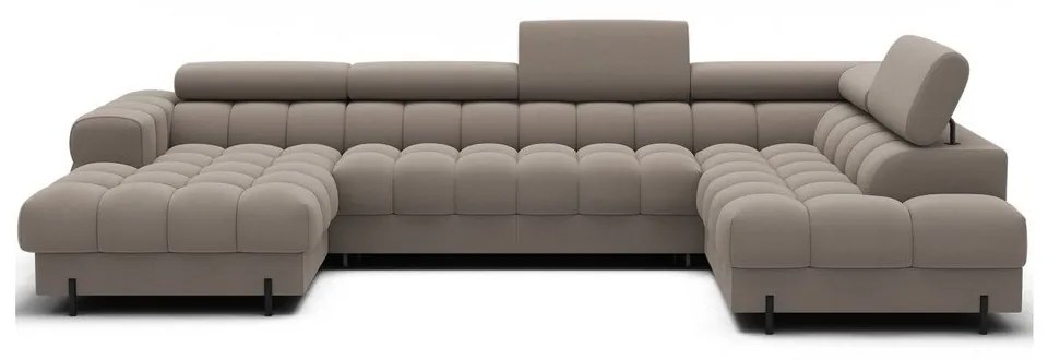 Divano angolare marrone chiaro allungabile (con penisola a destra/a U) con rivestimento in velluto Feraria – ELTAP