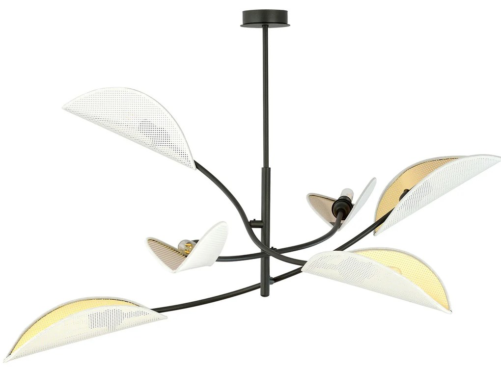 Sospensione Nordica 6 Luci Ares In Acciaio Nero Bianco E Oro Bracci Regolabili