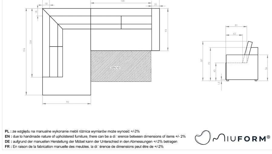 Divano letto angolare in velluto a coste beige Brave Dave - Miuform