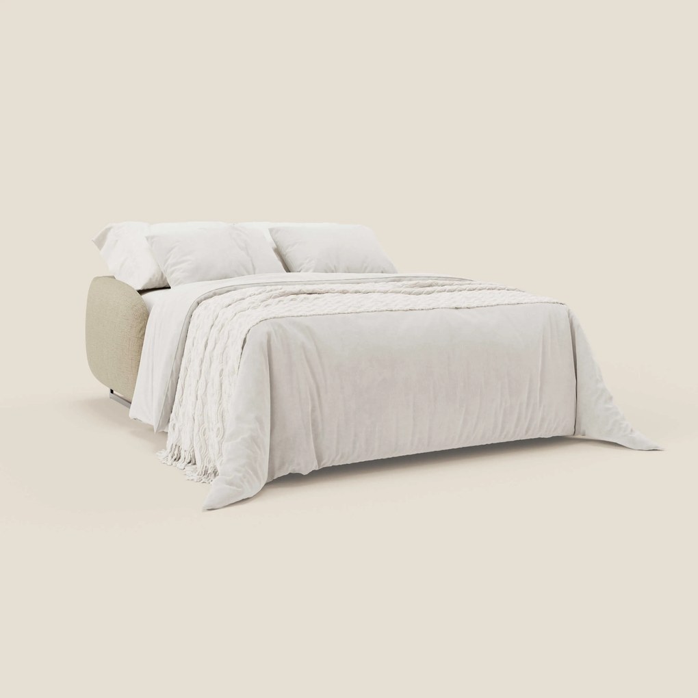 Ninfea divano letto Design Morbido con Piedini alti in Metallo e Materasso H18 cm in tessuto impermeabile T03 beige