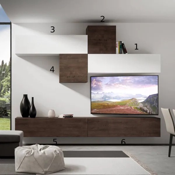 Parete per soggiorno A111 L.308 P.39,5 Noce e Bianco