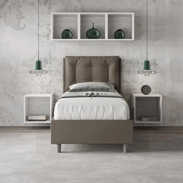 Letto singolo senza rete imbottito 80x190 similpelle cappuccino Annalisa