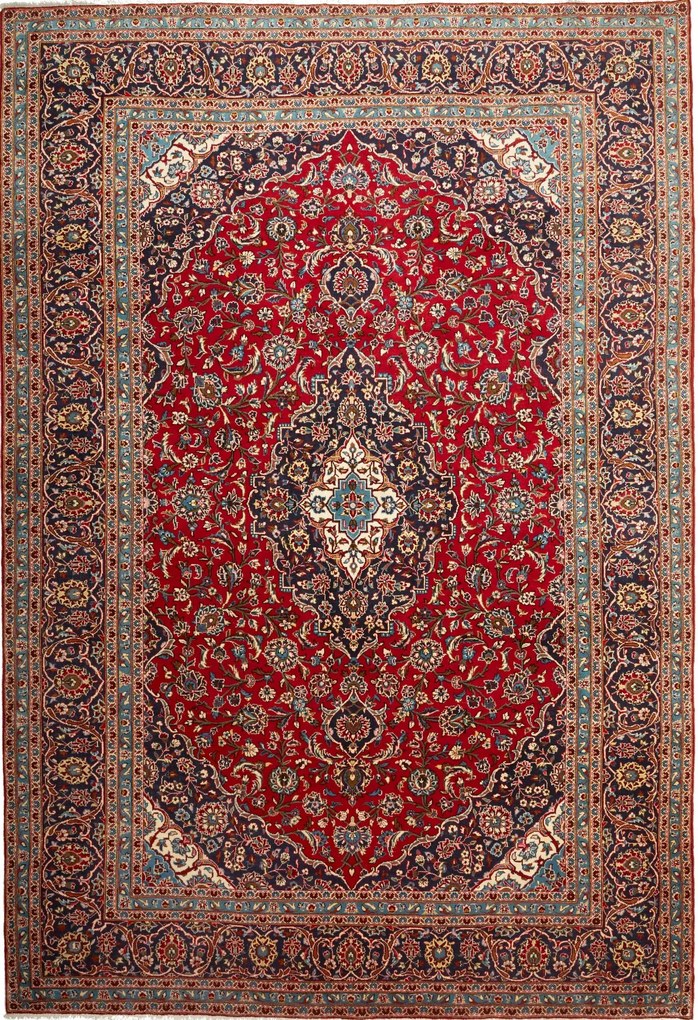 Kashan Tappeto 350 x 240 Rosso (Iran) Annodato A Mano