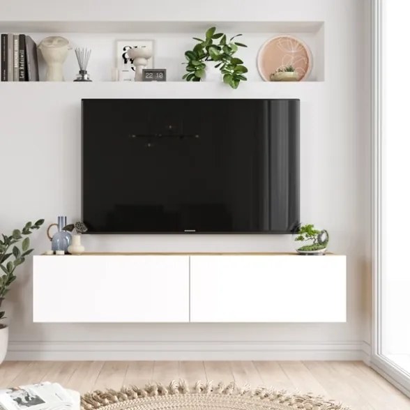 Mobile Tv Sospeso 140x32x30 Effetto Legno Rovere E Bianco Future