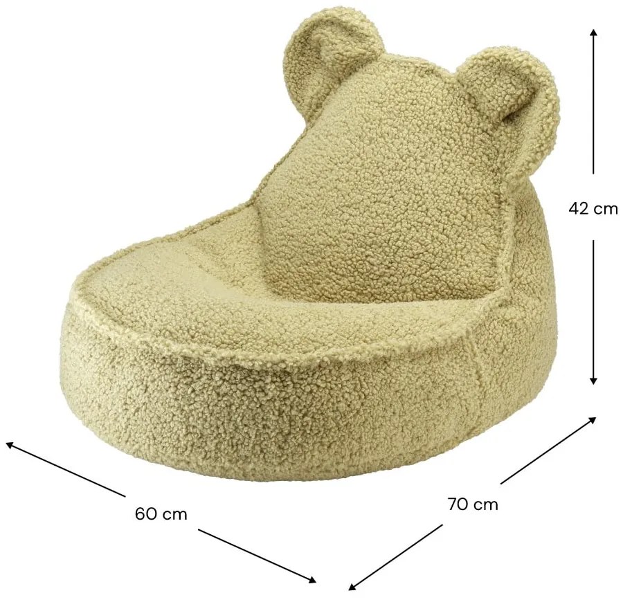 Pouf a sacco per bambini verde con rivestimento in bouclé Bear – Wigiwama