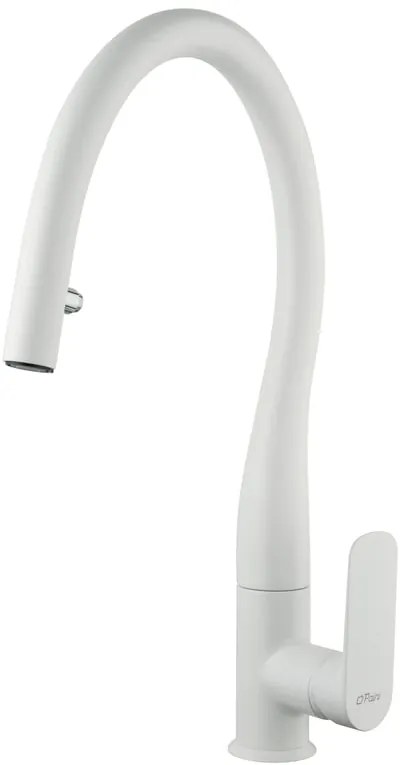 Rubinetto da cucina con doccetta a collo di cigno Flip bianco spazzolato opaco PAINI