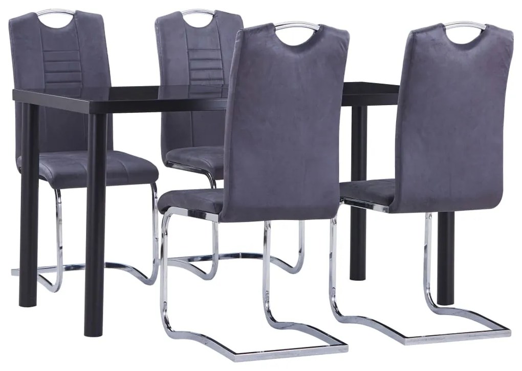 Set Sala Da Pranzo 5 Pz İn Similpelle Scamosciata Grigio /