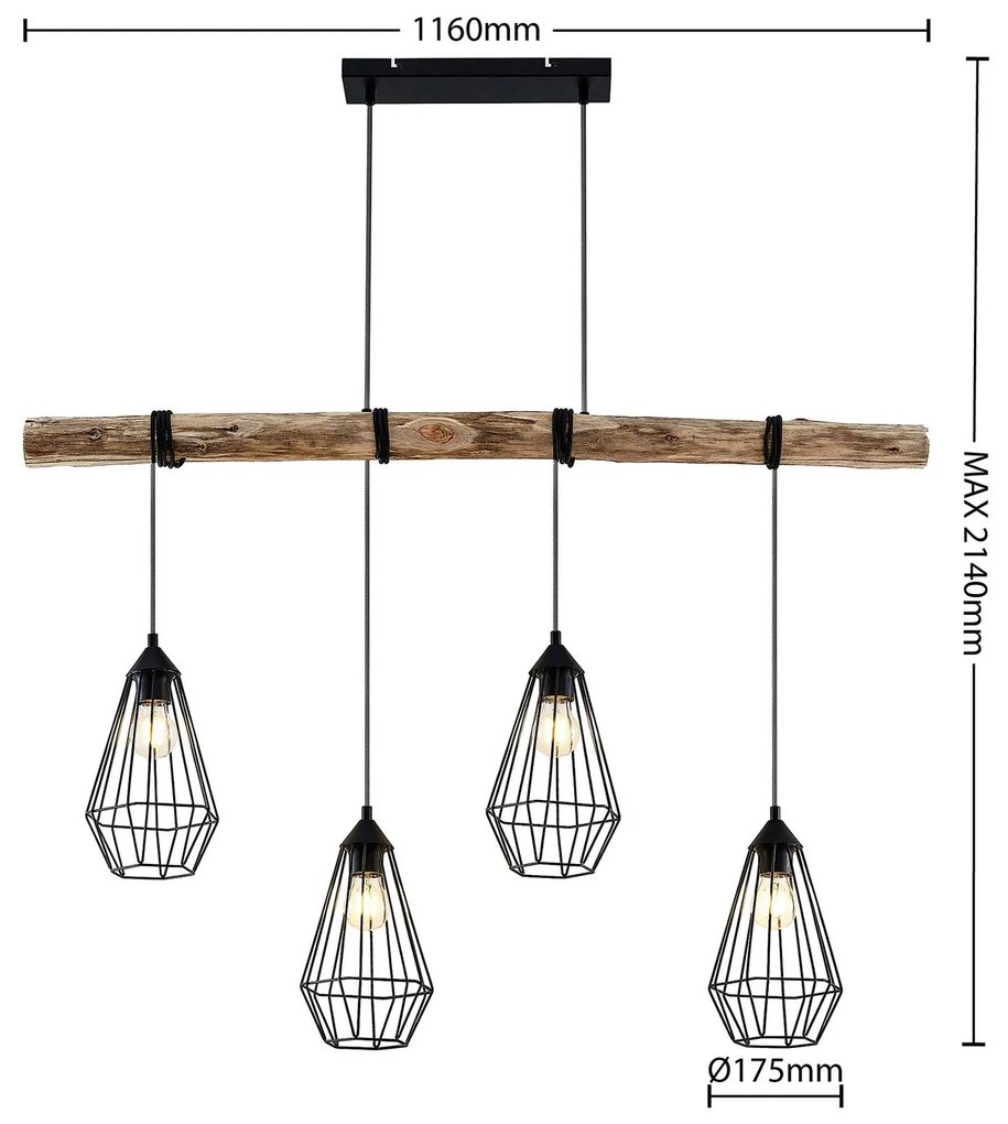 Lampada a sospensione Lindby Eldarion, 116 cm, a 4 luci, legno, E27