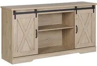 Madia credenza Mobile in Legno Chiaro con Ante Scorrevoli Ripiani Contenitori Stile Rustico