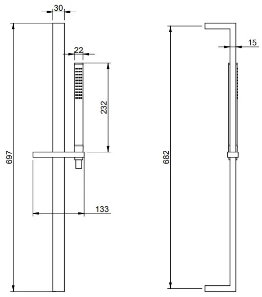 Treemme Archè IT0411CCZZZZ asta doccia 70 cm con saliscendi doccetta senza presa acqua cromo