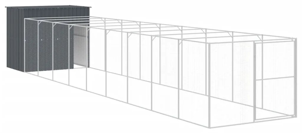 Casetta cani con corsa antracite 214x1069x181cm acciaio zincato