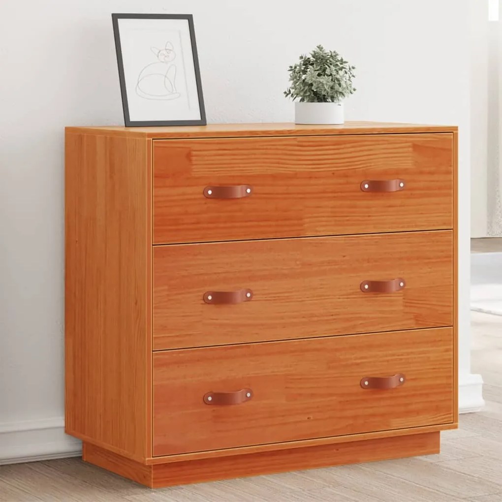 Credenza Marrone Cera 80x40x75 Cm İn Legno Massello Di Pino /