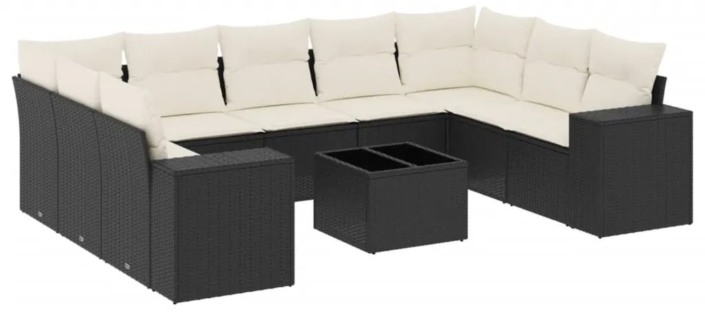 Set divani da giardino 10pz con cuscini in polyrattan nero