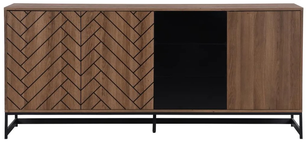 Credenza 3 ante e 3 cassetti MDF Naturale e Nero - CARATANA