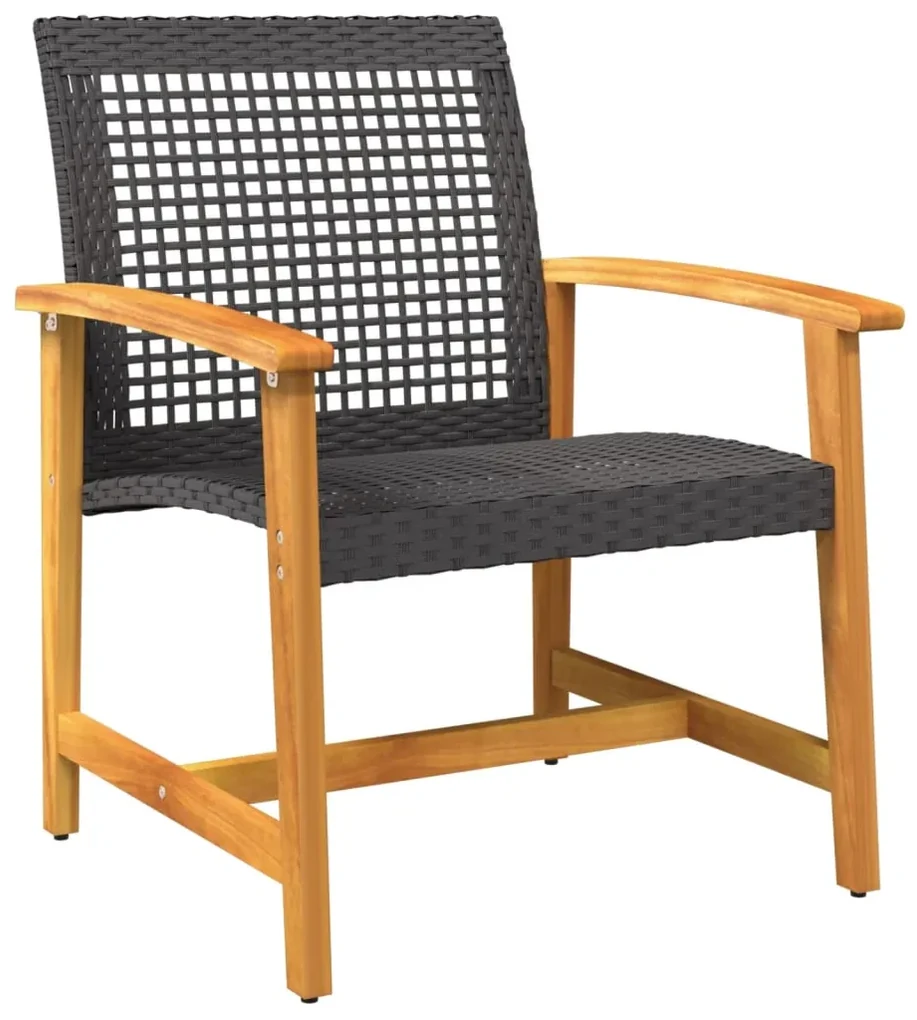 Set da bistrot 3 pz nero in polyrattan e legno di acacia