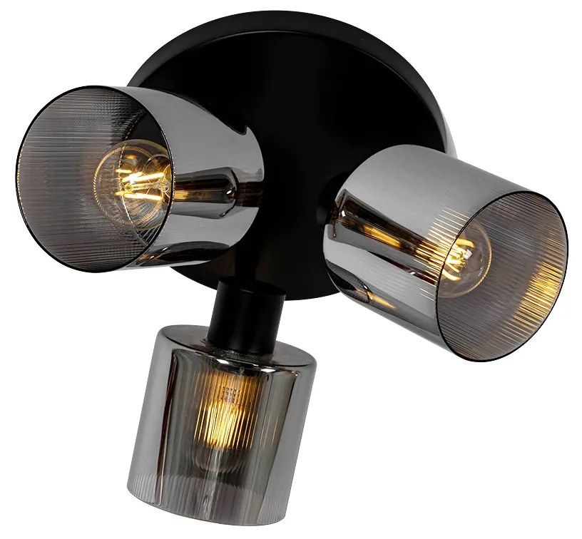 Faretto da soffitto nero con vetro fumé rotondo 3 luci orientabili - Laura