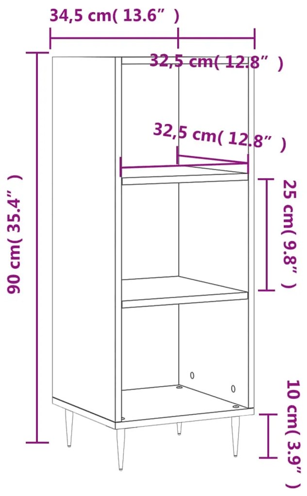 Credenza Nera 34,5x32,5x90 cm in Legno Multistrato