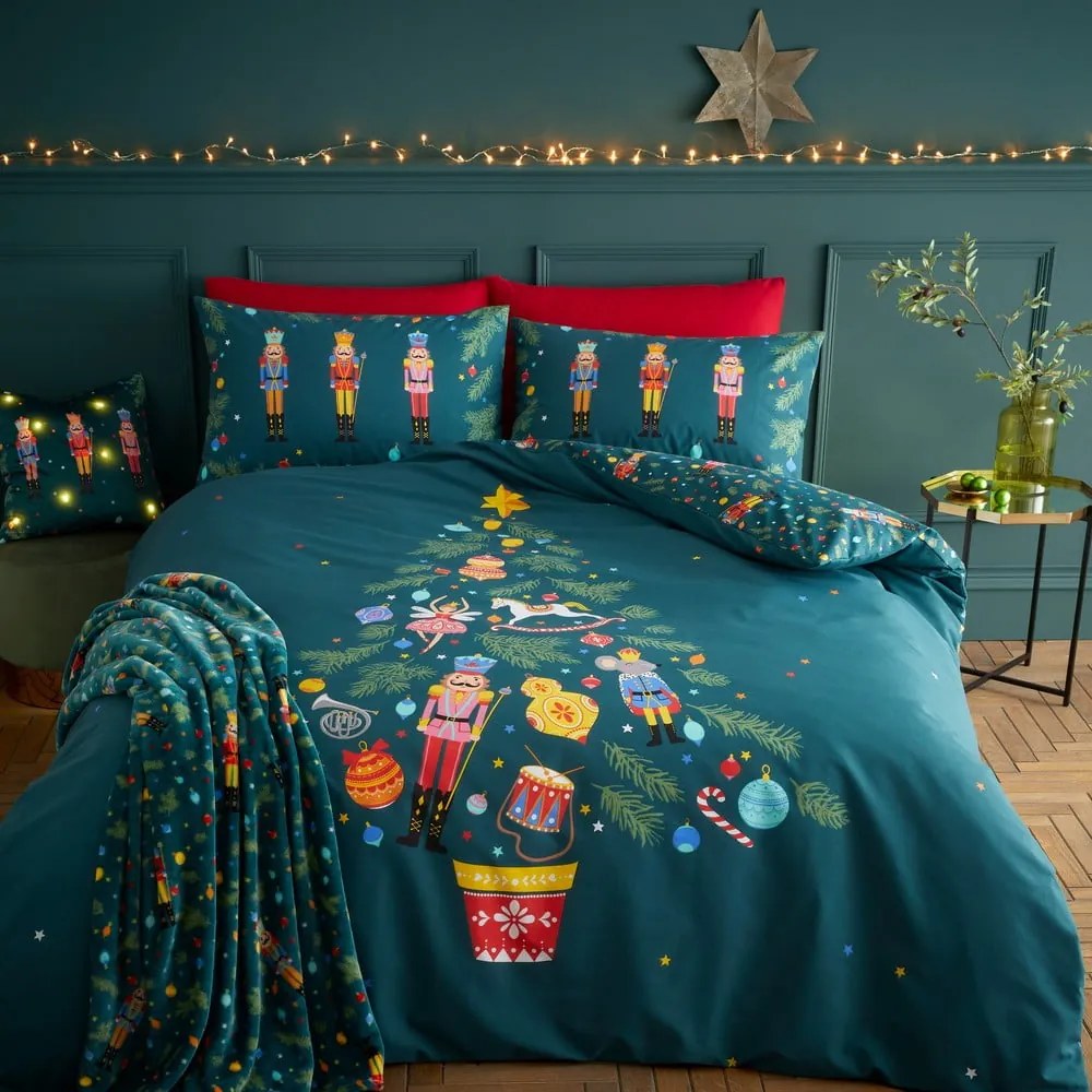 Set copripiumino e federa verde scuro per letto matrimoniale e per letto esteso 230x220 cm Nutcracker – Catherine Lansfield