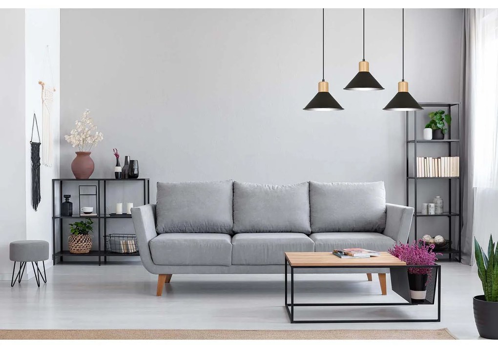 Sospensione Nordica 3 Luci Chandra In Acciaio Nero E Legno