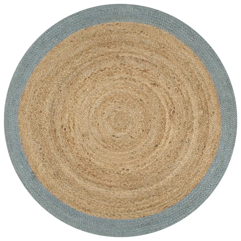 Tappeto Lavorato A Mano İn Juta Con Bordo Verde Oliva 120 Cm /