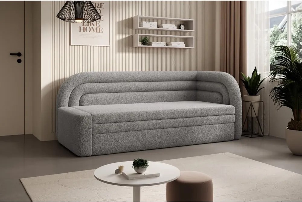 Divano grigio allungabile/con contenitore con penisola a destra e rivestimento in bouclé 223 cm Fabillo – ELTAP