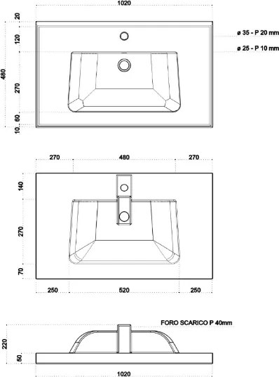Mobile bagno sospeso 102 cm - Quercia Naturale con Lavabo Ceramica - FEBE2