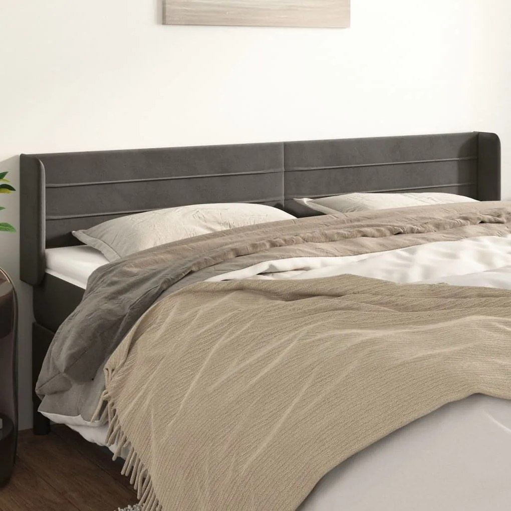Testiera Ad Orecchio Grigio Scuro 183x16x78/88 Cm İn Velluto /